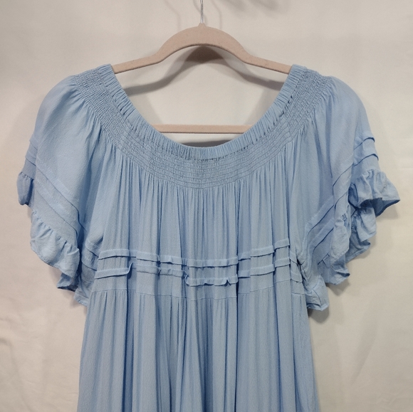 1st Sight Babydoll Dress Women's L Blue Ruffle Lace Tiered Flowy Beach Coastal - Picture 6 of 8